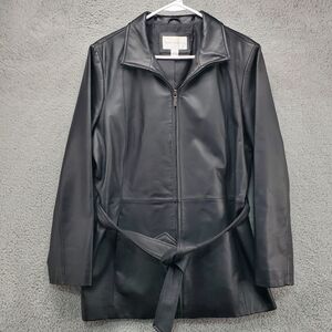 Worthington Black Leather Belted Jacket